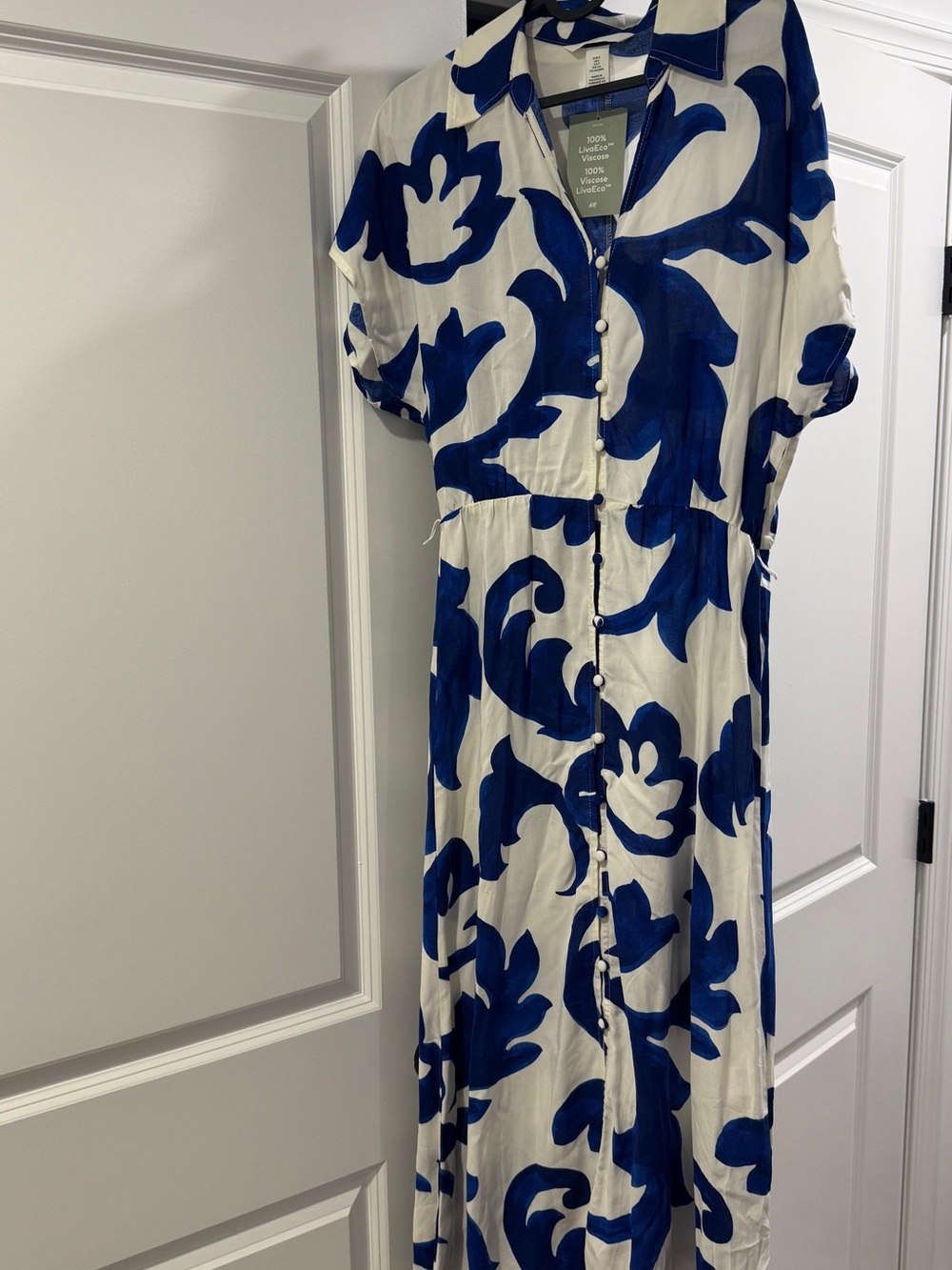 H&M Blue and White Floral Maxi Dress with Button Front
